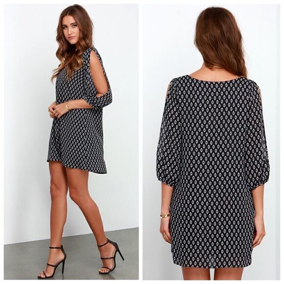 Lulu’s Shifting Dears Black Print Long Sleeve Dress - Picture 1 of 10